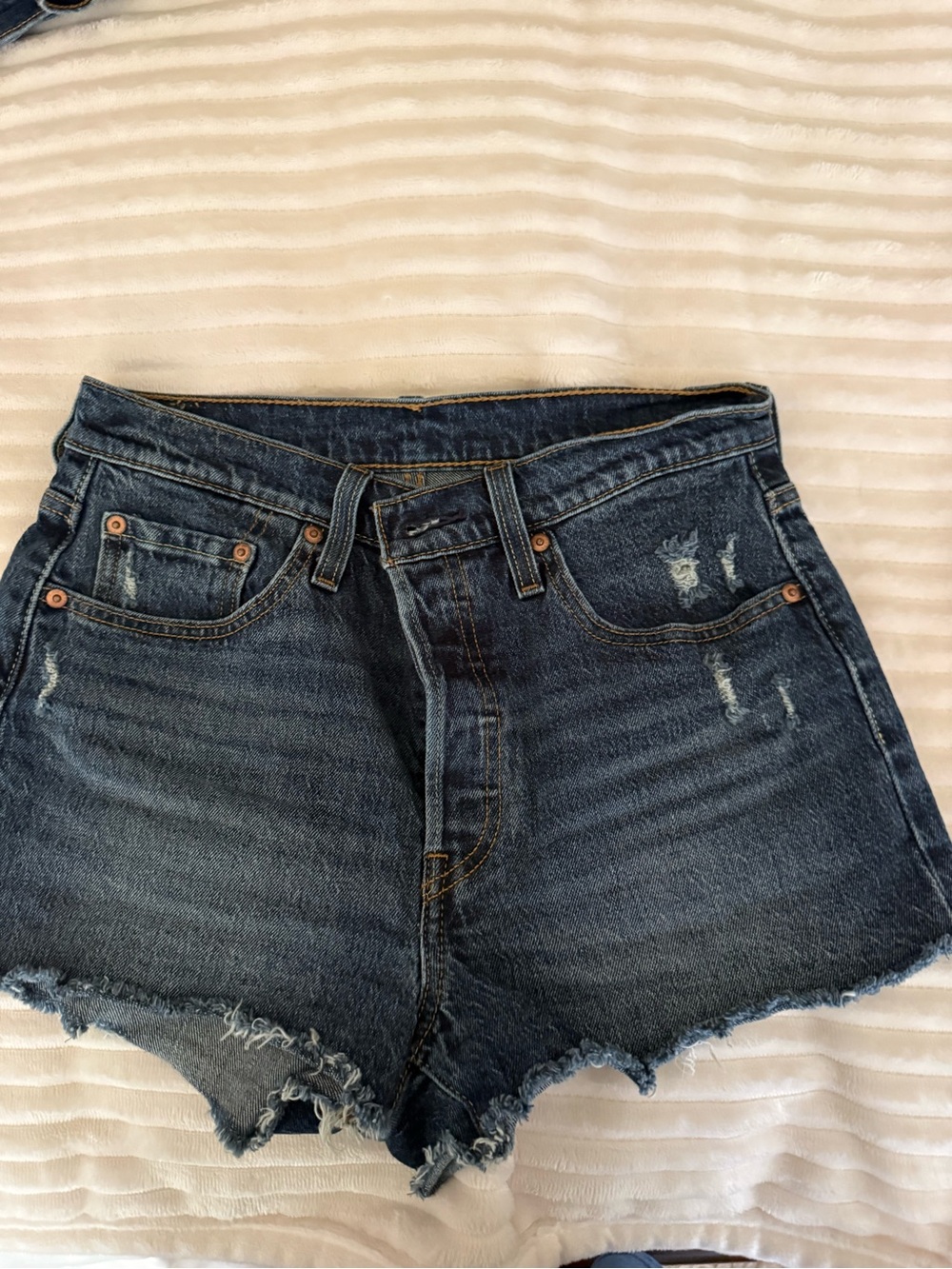 Levi's Dark Blue Distressed Denim Cutoff Shorts